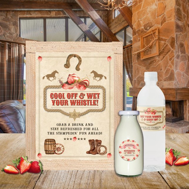 Poster Sinal de Bebida de Aniversário do Strawberry Stamp (Criador carregado)