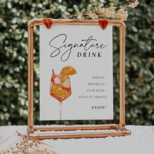 Poster Sinal de Bebida de Assinatura Aperol Chá de Noiva
