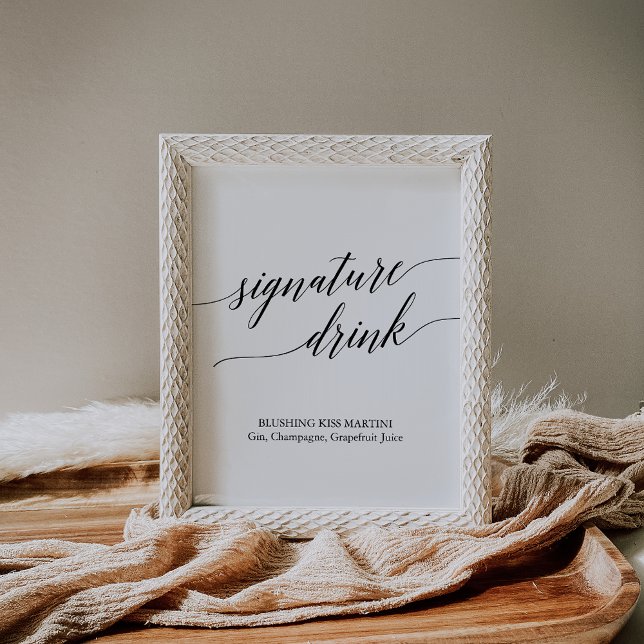 Poster Sinal de Bebida de Assinatura de Caligrafia Preta  (Criador carregado)