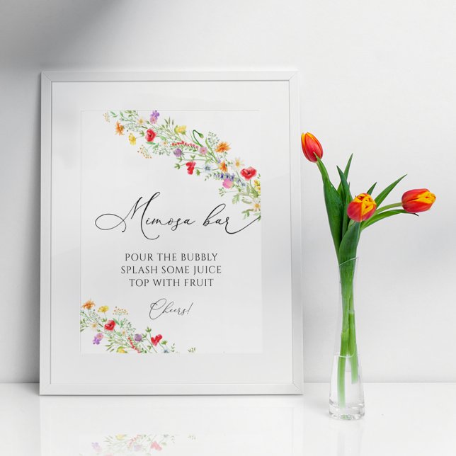 Poster Sinal de bebida de bar de mimosa de flores silvest (Criador carregado)