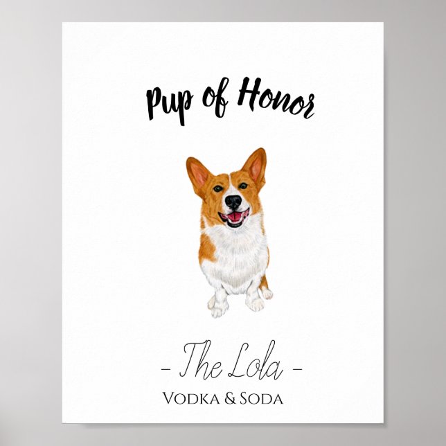 Poster Sinal de Bebida de Casamento Corgi (Frente)