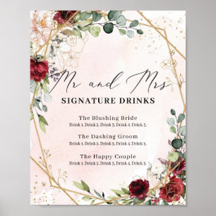 Poster Sinal de bebida de casamento da Rosa vermelha