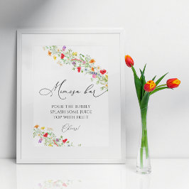 Poster Sinal de bebida de mimosa de flores silvestres de 