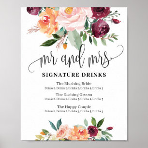 Poster Sinal de bebida floral russa mr e mrs
