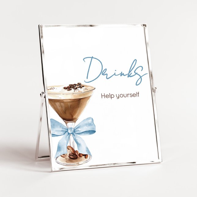Poster Sinal de Bebida Martini Espresso Arco-íris Azul pa (Espresso Baby Shower Sign)