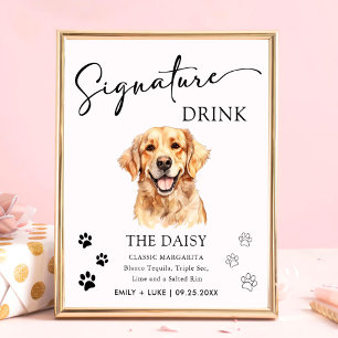 Poster Sinal de Bebida Personalizada para Casamento com C