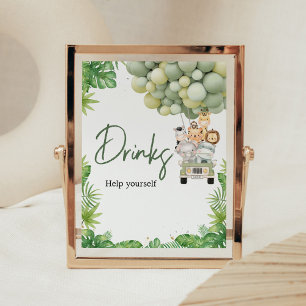 Poster Sinal de Bebida Safari Oh Boy Jungle Baby Shower