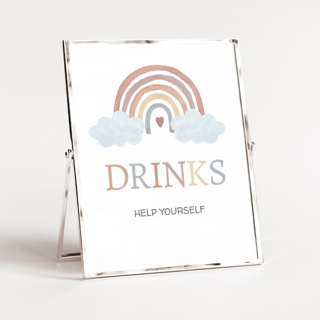 Poster Sinal de Bebidas Boho Pequeno Raio de Sol (Rainbow Baby Shower Drinks Sign)