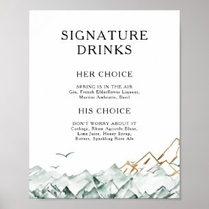 Poster Sinal de Bebidas com a Assinatura da Montanha Verd