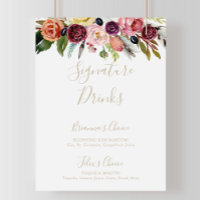 Sinal de Bebidas com Assinatura Boho Tropical Pena