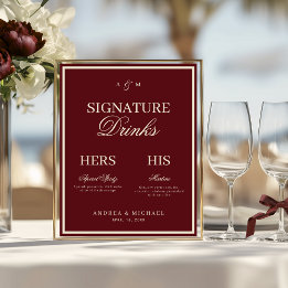 Poster Sinal de Bebidas com Assinatura Burgundy & Ivory O