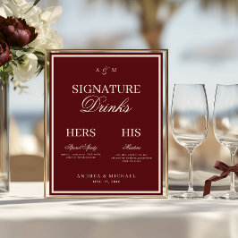 Poster Sinal de Bebidas com Assinatura Burgundy & Ivory O