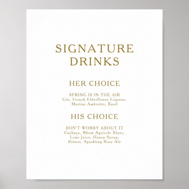 Poster Sinal de Bebidas com Assinatura Clássica Minimalis (Frente)