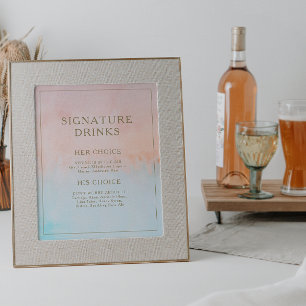 Poster Sinal de Bebidas com Assinatura de Aquarela de Pôr