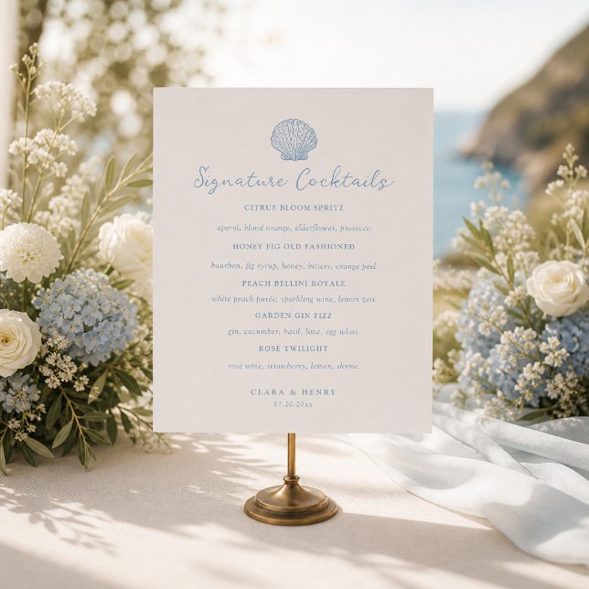 Poster Sinal de Bebidas com Assinatura de Casamento Azul  (Criador carregado)