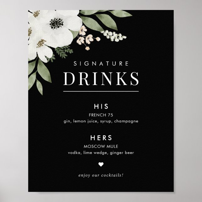 Poster Sinal de Bebidas com Assinatura de Casamento Botân (Frente)