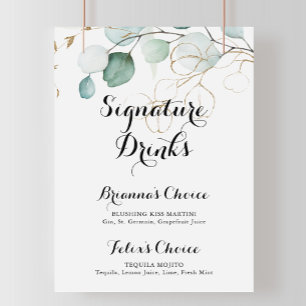 Poster Sinal de Bebidas com Assinatura de Eucalipto Rústi