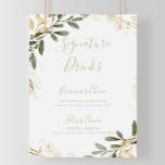 Poster Sinal de Bebidas com Assinatura de Outono com Folh<br><div class="desc">Este sinal de bebidas com assinatura de outono com folhagem dourada geométrica é perfeito para um casamento moderno. O design apresenta uma bela moldura geométrica dourada com folhas verdes elegantes.

Personalize o sinal com os nomes da noiva e do noivo e sua bebida favorita.</div>