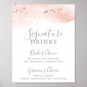 Poster Sinal de Bebidas com Assinatura em Dourado Rosa co