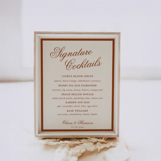 Poster Sinal de Bebidas com Assinatura em Terracota Chic  (Criador carregado)