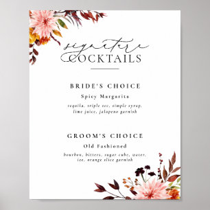 Poster Sinal de Bebidas com Assinatura Floral de Outono R