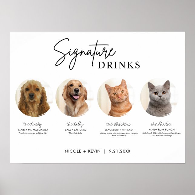 Poster Sinal de Bebidas com Assinatura para 4 Animais de  (Frente)
