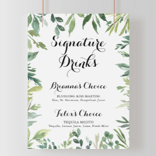 Poster Sinal de Bebidas com Assinatura Tropical Verde Ele