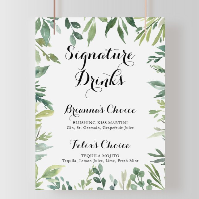 Poster Sinal de Bebidas com Assinatura Tropical Verde Ele (Criador carregado)