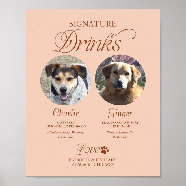 Poster Sinal de Bebidas com Foto para Casamento com Assin (Frente)