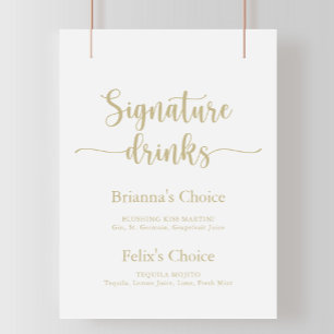 Poster Sinal de Bebidas de Assinatura de Caligrafia Minim