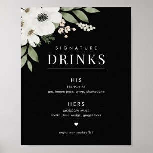Poster Sinal de Bebidas de Assinatura de Casamento Botâni