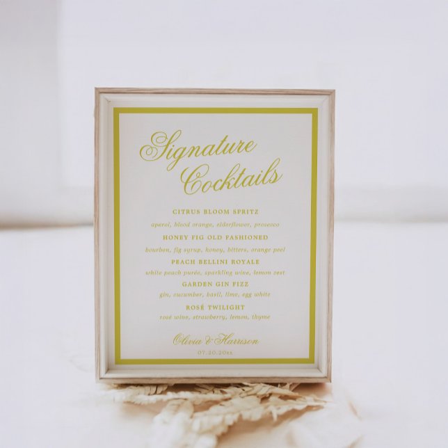 Poster Sinal de Bebidas de Assinatura de Casamento Citrin (Criador carregado)