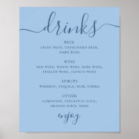Sinal de Bebidas de Bar de Casamento Moderno Azul 