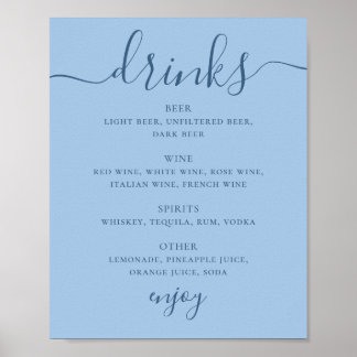 Poster Sinal de Bebidas de Bar de Casamento Moderno Azul 