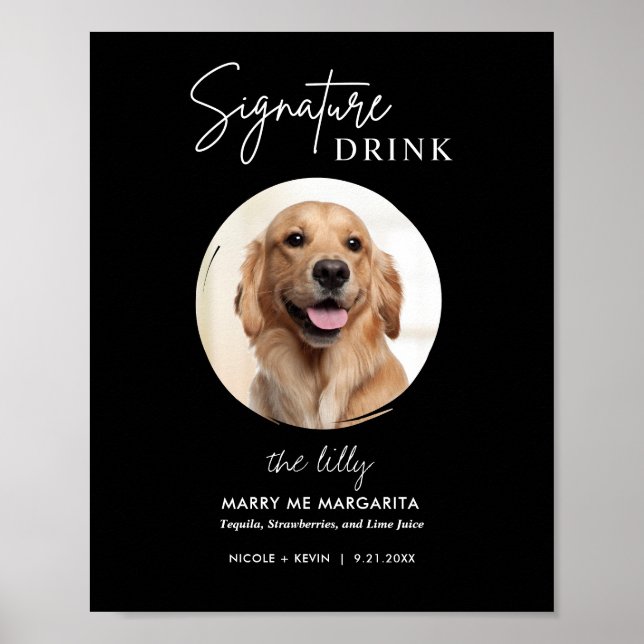 Poster Sinal de Bebidas de Casamento de Cachorro Imprimív (Frente)