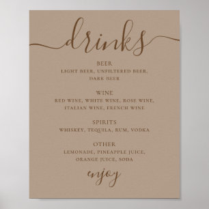 Poster Sinal de Bebidas de Casamento em Taupe Empoeirado 