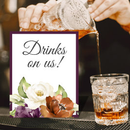 Poster Sinal de Bebidas de Casamento Floral Roxo de Outon