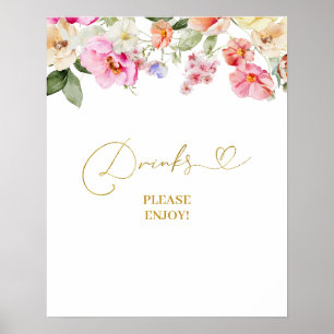 Poster Sinal de Bebidas de Floral Simples de Primavera pa