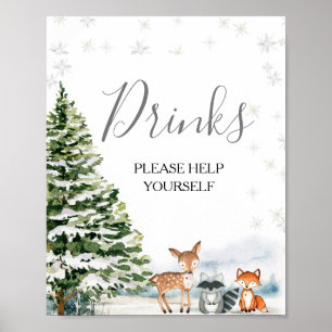 Poster Sinal de Bebidas de Inverno de Animais de Sempre O