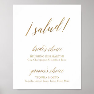 Poster Sinal de Bebidas de Saúde em Caligrafia Dourada El