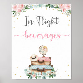 Poster Sinal de Bebidas de Viagem de Noiva com Floral Ros