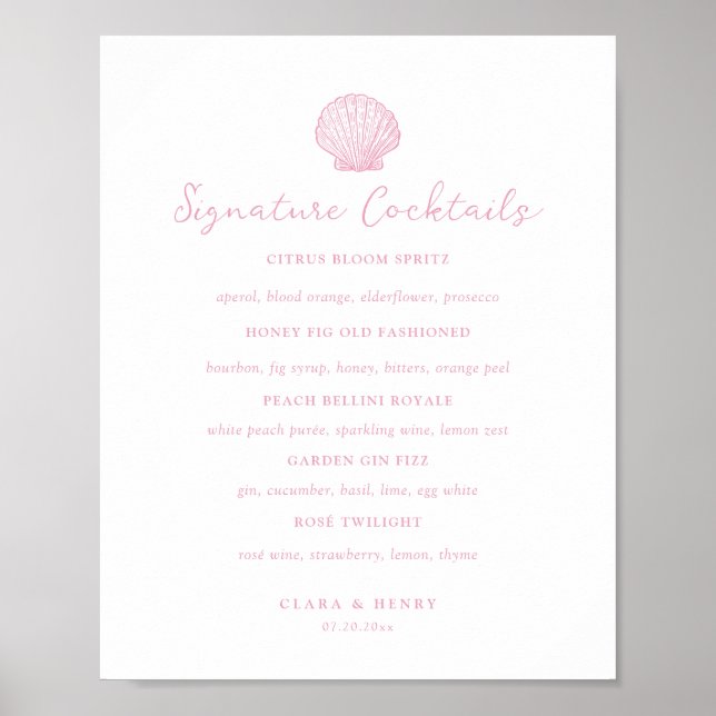 Poster Sinal de Bebidas Especiais de Casamento Cor-de-Ros (Frente)