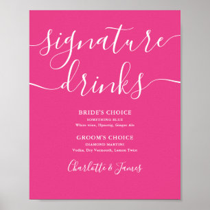Poster Sinal de Bebidas Especiais de Casamento Rosa Quent