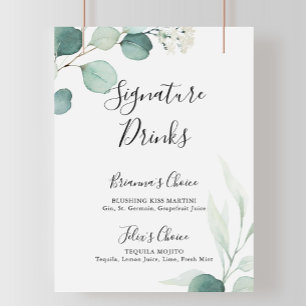 Poster Sinal de Bebidas Especiais de Eucalipto Verde de V