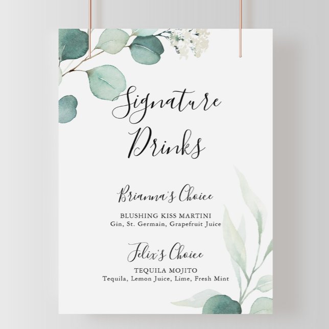 Poster Sinal de Bebidas Especiais de Eucalipto Verde de V (Criador carregado)
