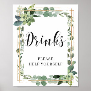 Poster Sinal de Bebidas Florais de Suculentas Modernas