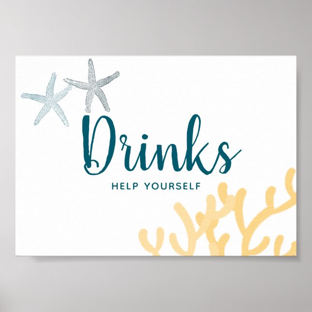 Poster Sinal de bebidas para chá de bebê com tema Oceano (Frente)