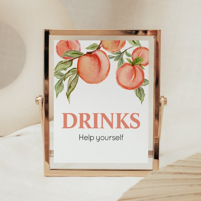 Poster Sinal de Bebidas para Chá de Bebê da Doce Pequena  (Peach Summer Baby Shower Drinks Sign)