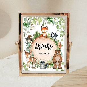 Poster Sinal de Bebidas para Chá de Bebê de Animais da Fl