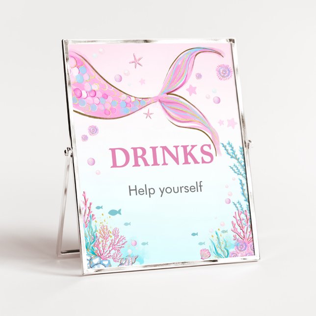 Poster Sinal de Bebidas para Chá de Bebê Sereia (Under the Sea Baby Shower Drinks Sign)